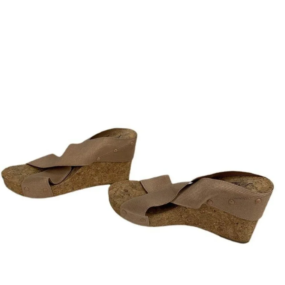 Lucky Brand Tan Crisscross‎ Strap Cork Wedge Sandal
